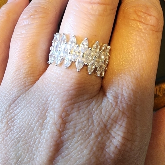 Cubic Zirconia 3-Row Marquise Cut silver Ring size 7 - Picture 8 of 12